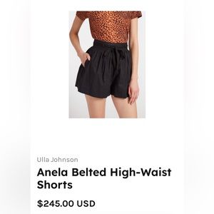 Brand New Ulla Johnson Anela Shorts in Black, Size 00